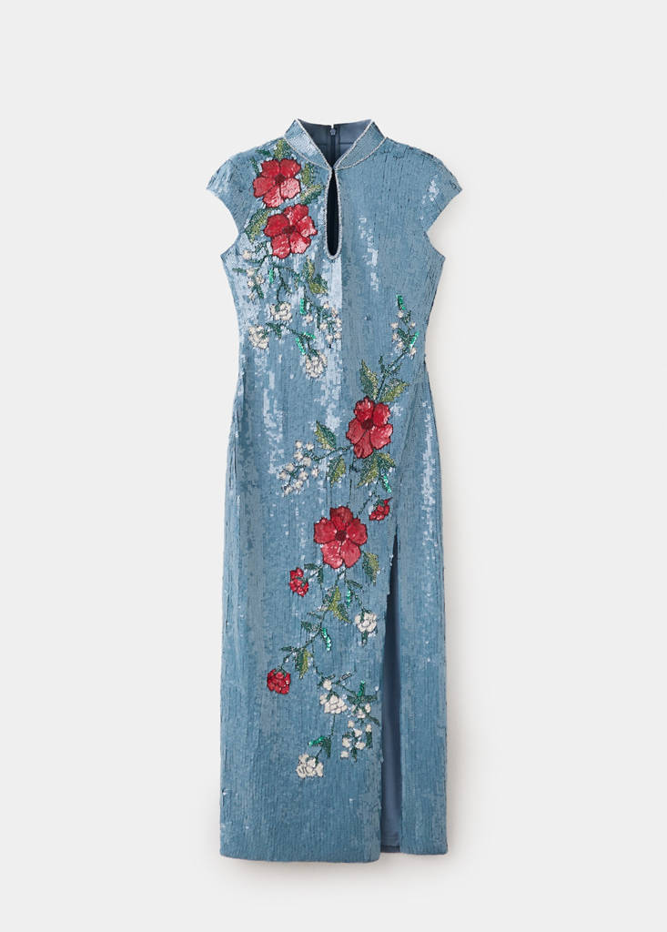 Sequin embroidered dress — Sky Blue