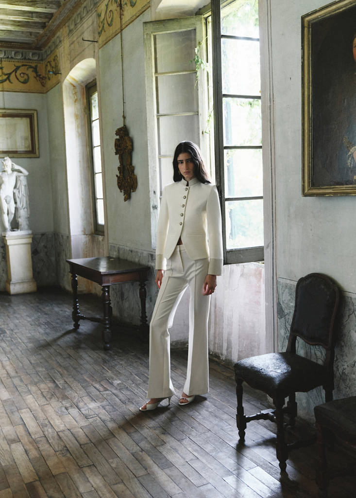 Jacket with jewel-button strip collar — Off White