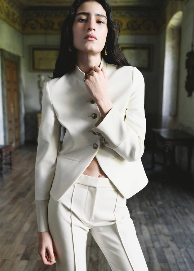 Jacket with jewel-button strip collar — Off White