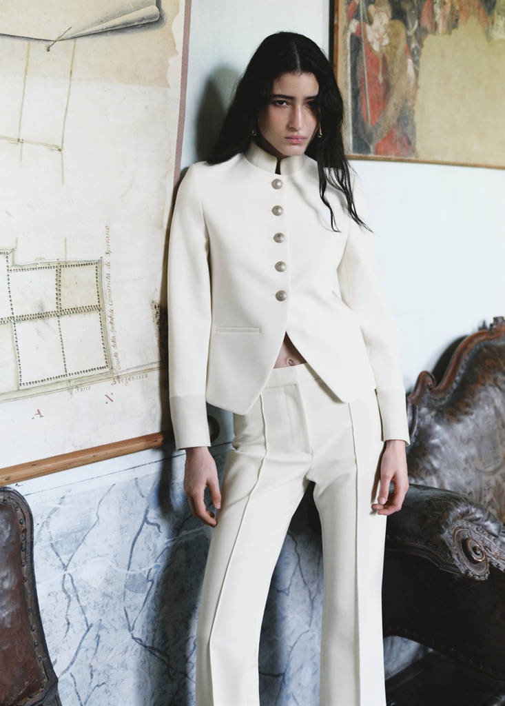 Jacket with jewel-button strip collar — Off White