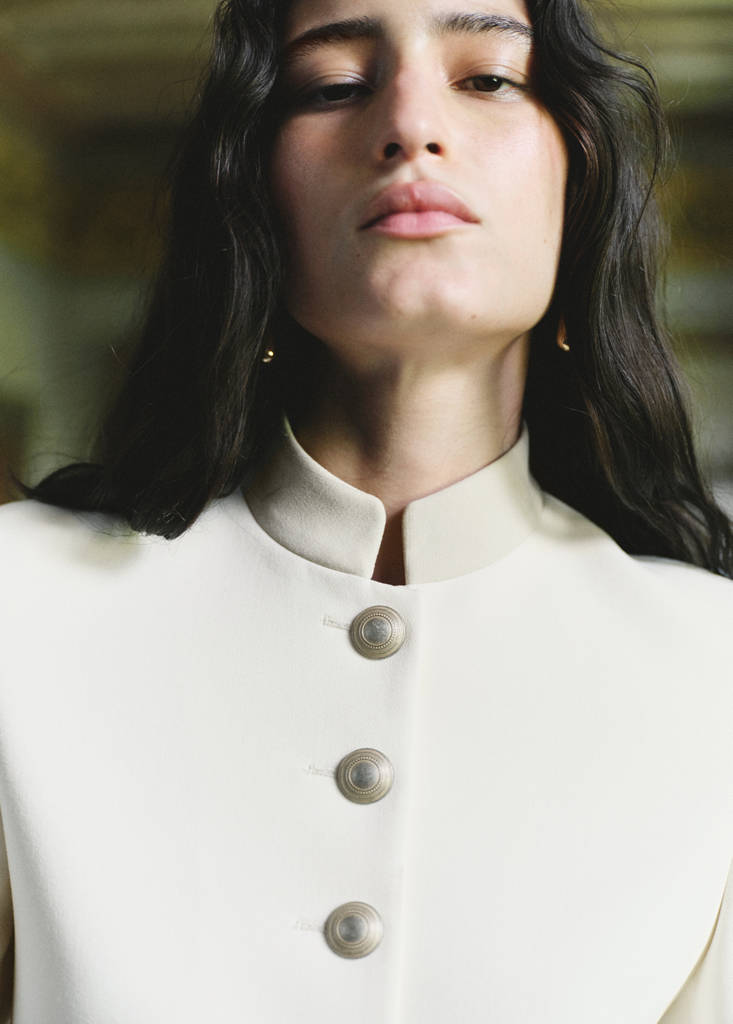 Jacket with jewel-button strip collar — Off White