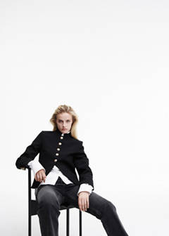 Jacket with jewel-button strip collar — Black 2
