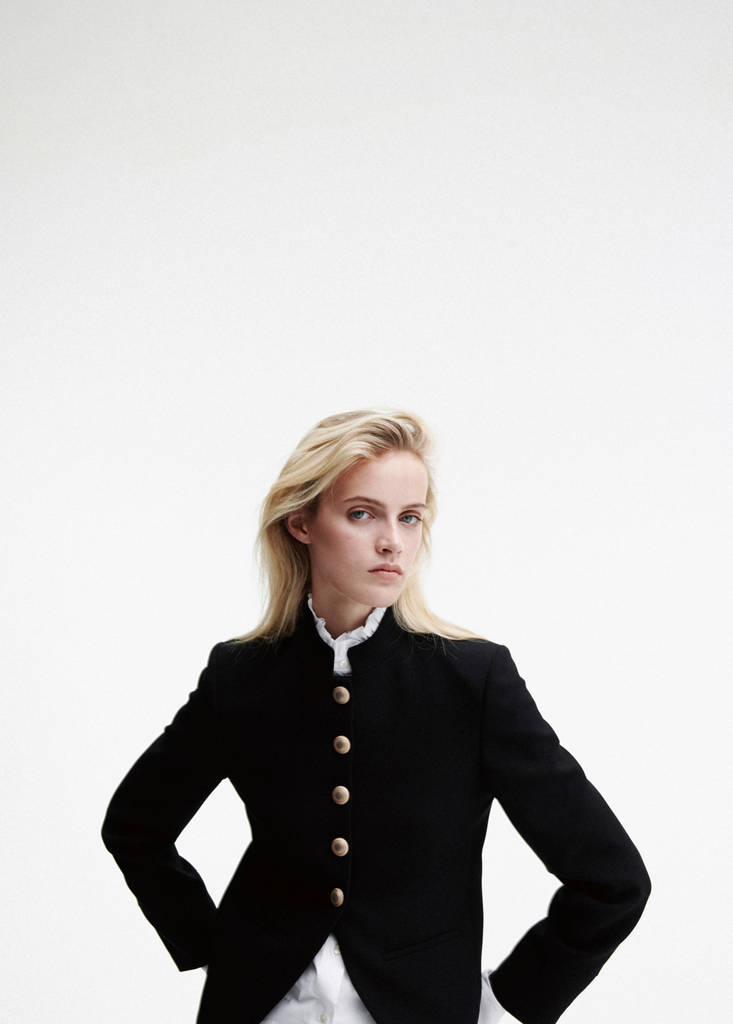 Jacket with jewel-button strip collar — Black