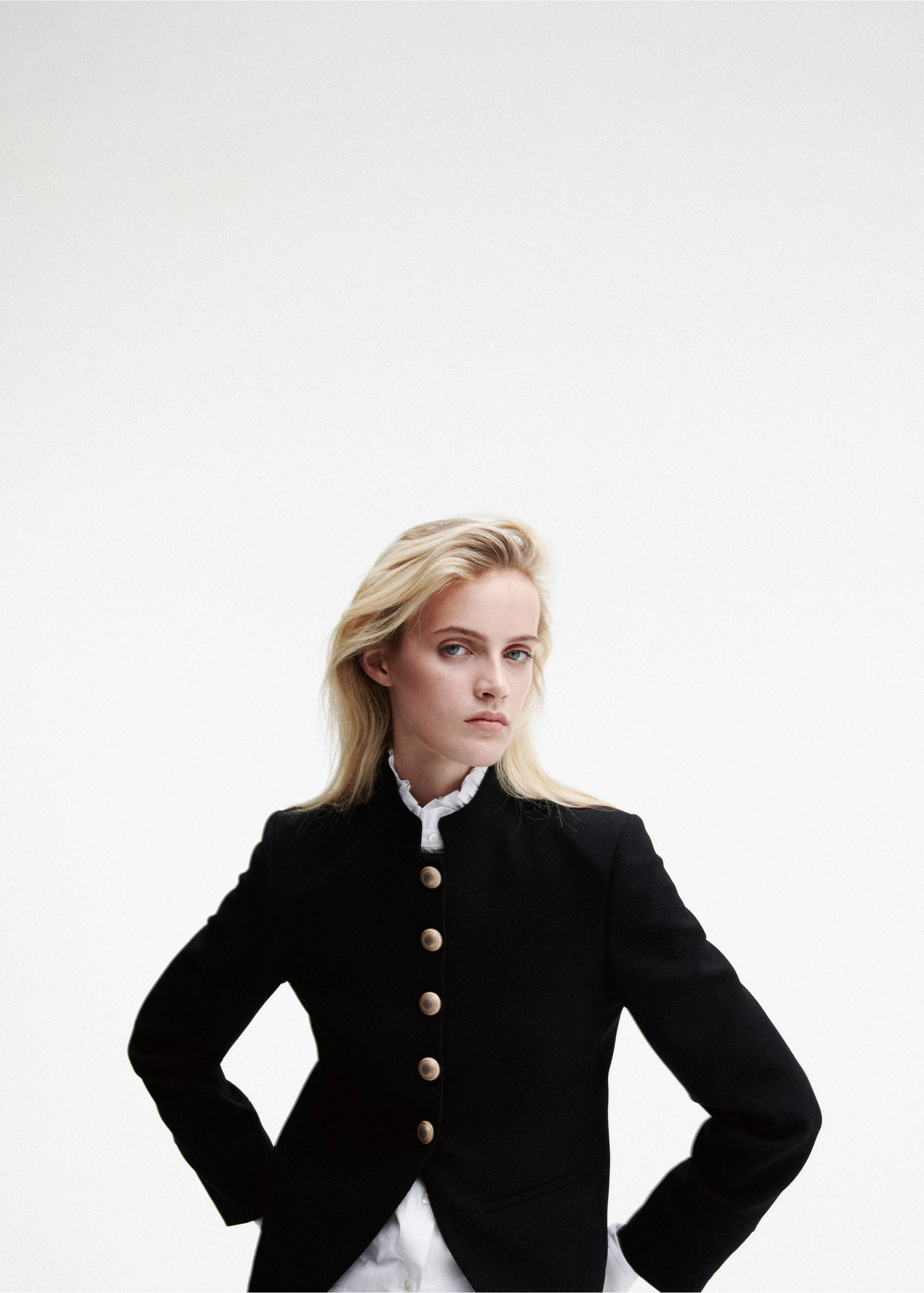 Jacket with jewel-button strip collar - Medium plane, Black. Ref: 37064112-00.
