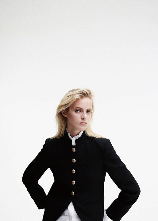 Jacket with jewel-button strip collar — Black