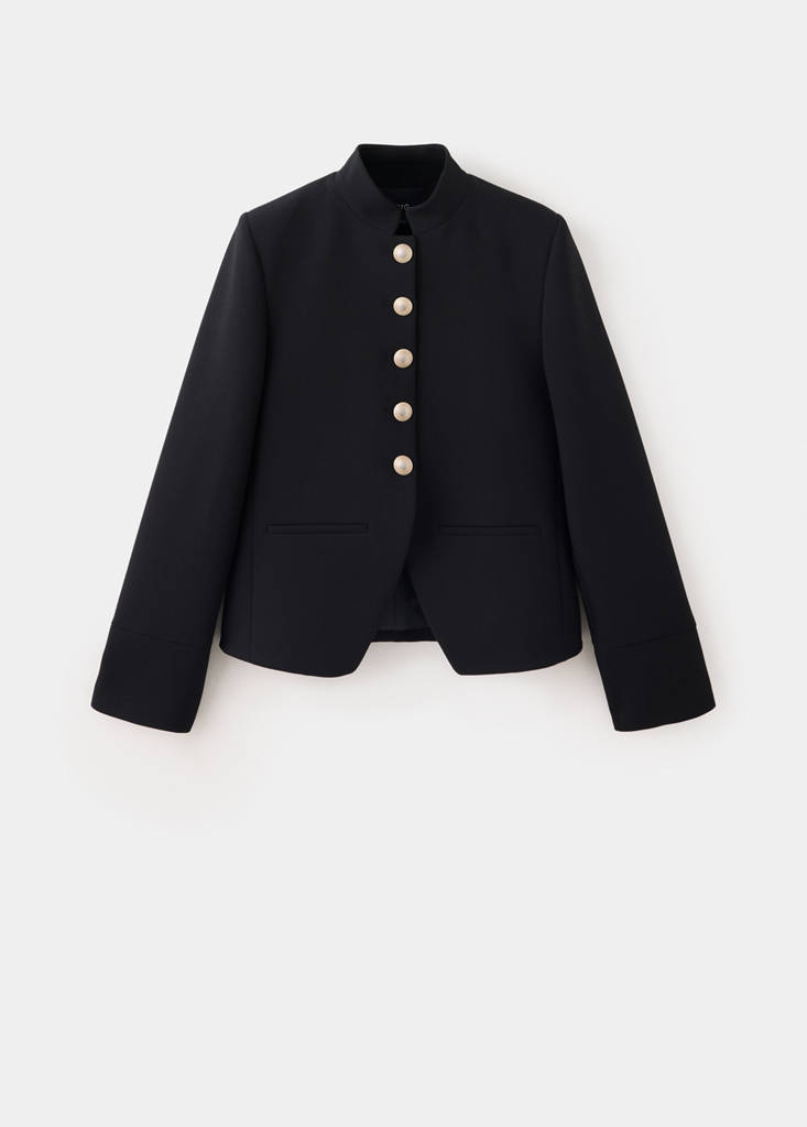 Jacket with jewel-button strip collar — Black