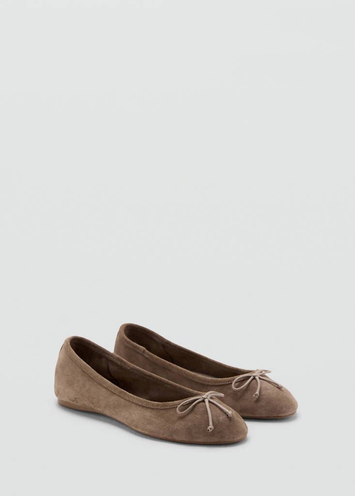 Leather ballet flats with bow — Light/Pastel Brown