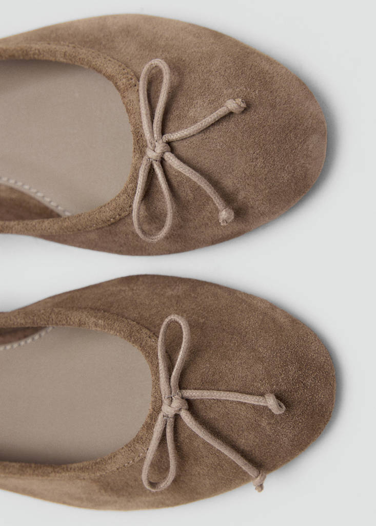 Leather ballet flats with bow — Light/Pastel Brown