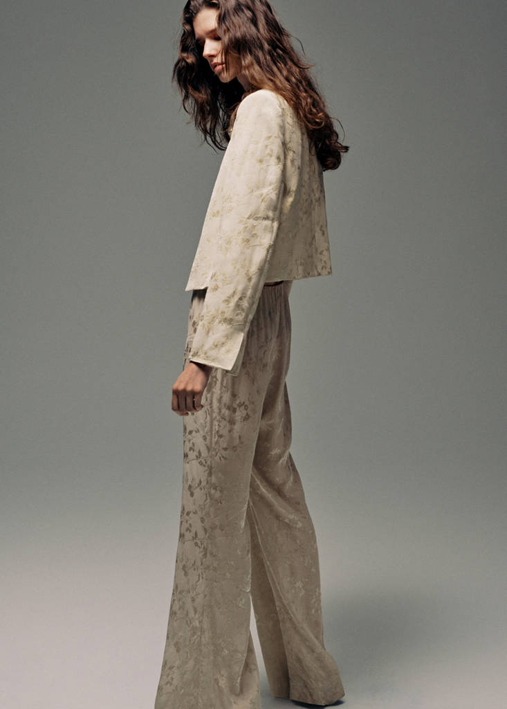 Straight-cut jacquard trousers — Ecru