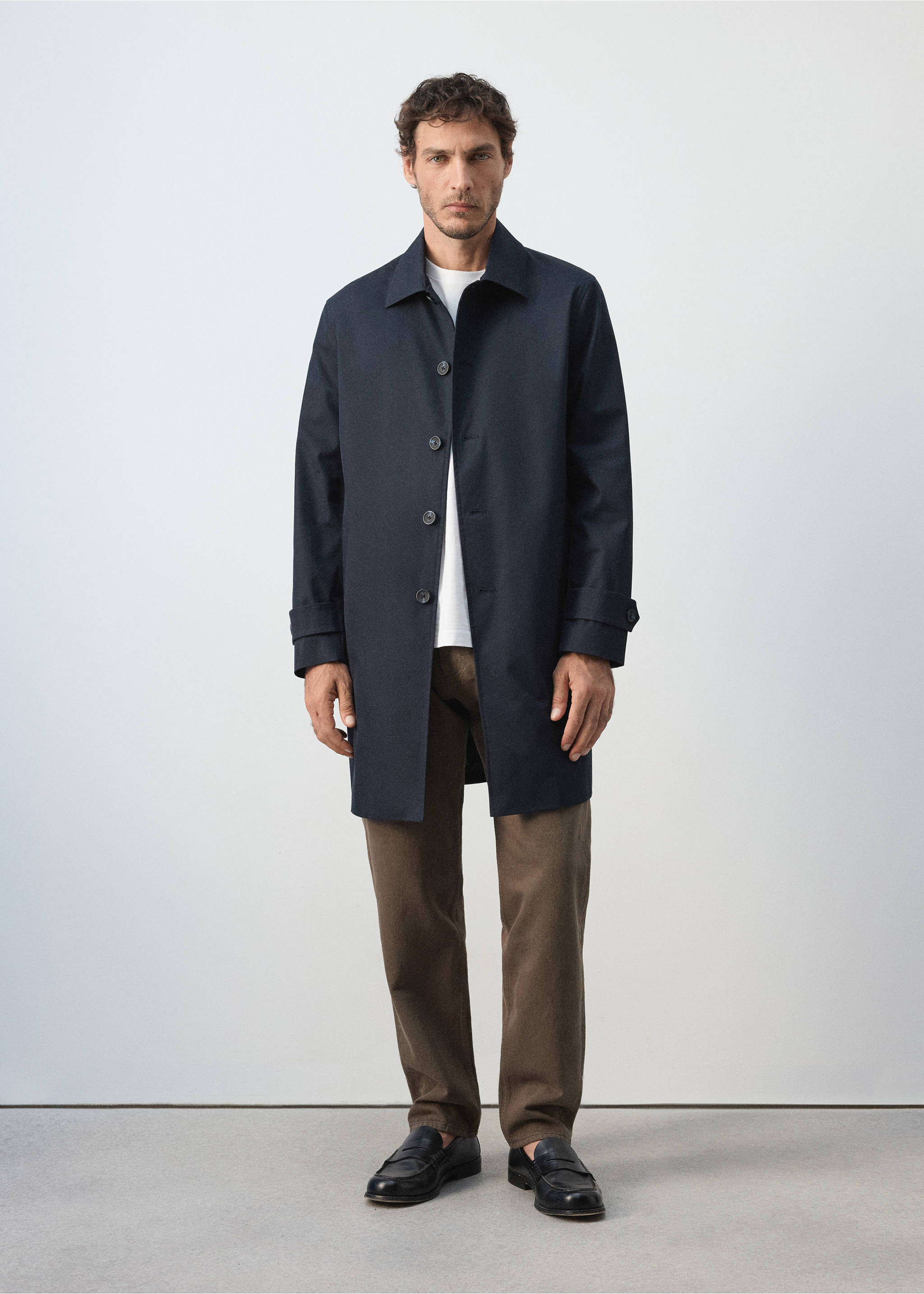 Gabardina water-repellent bolsillos - Plano general, Azul noche. Ref: 37064402-00.