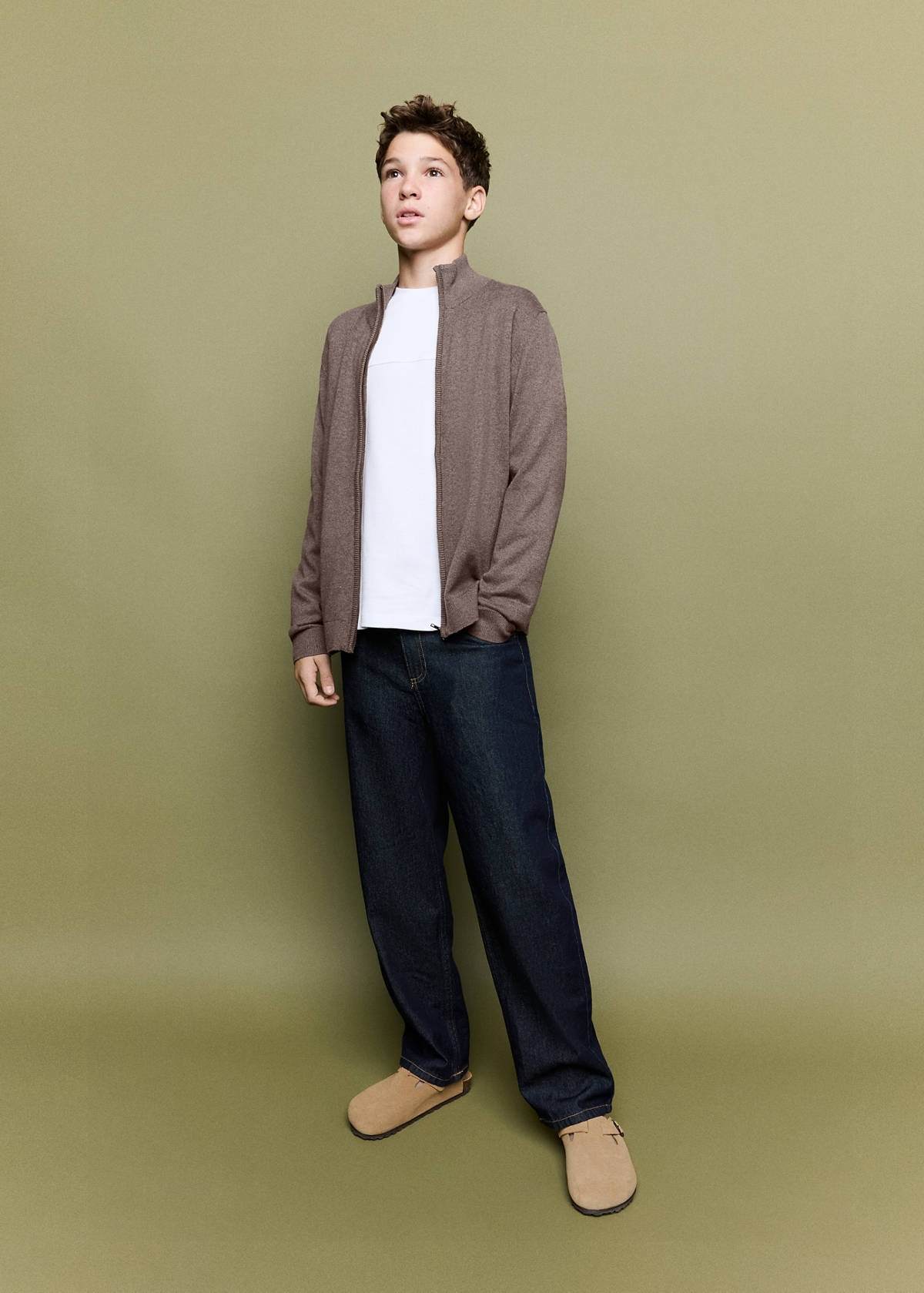 Zipped knit cardigan — Brown