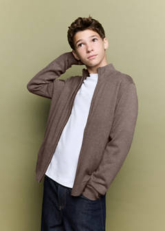 Zipped knit cardigan — Brown 1