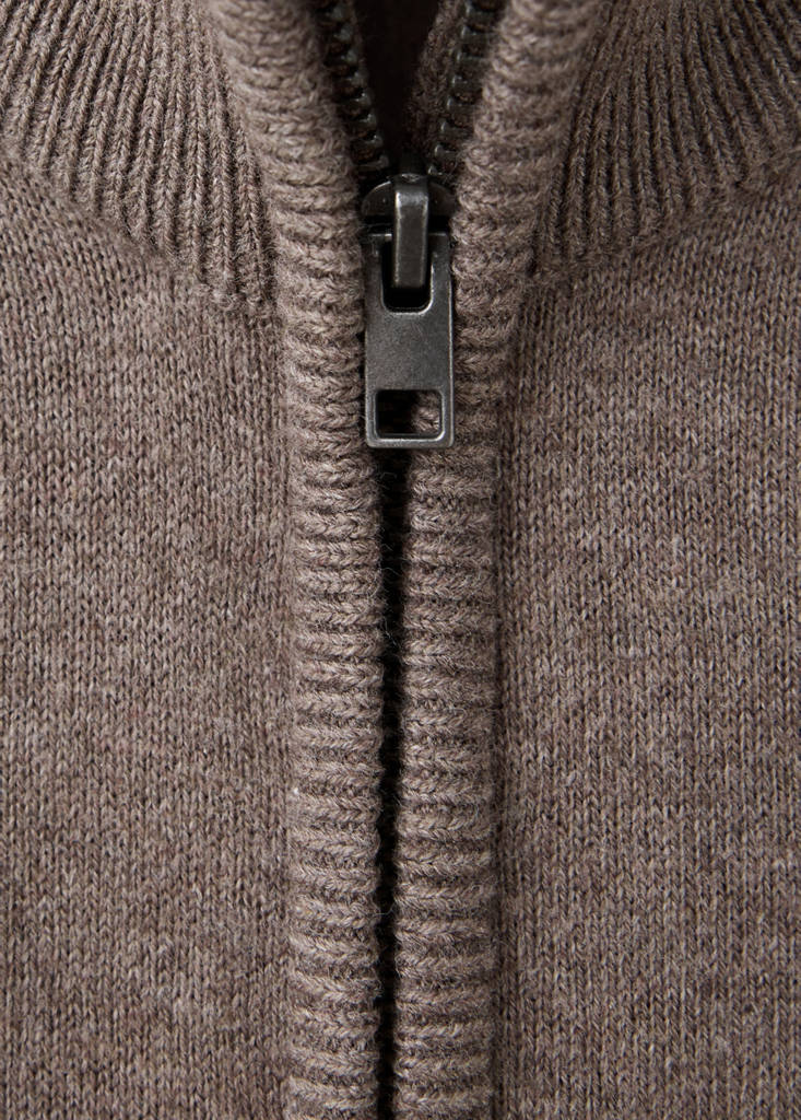 Zipped knit cardigan — Brown