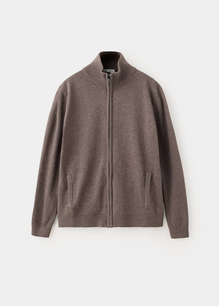 Zipped knit cardigan — Brown