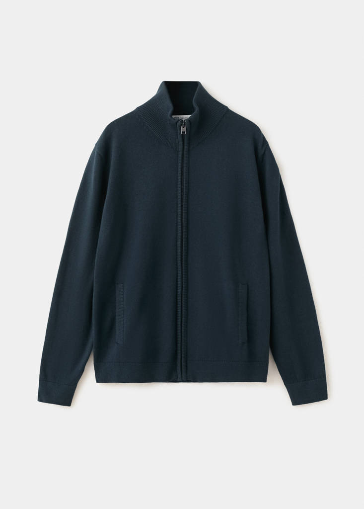 Zipped knit cardigan — Dark Navy