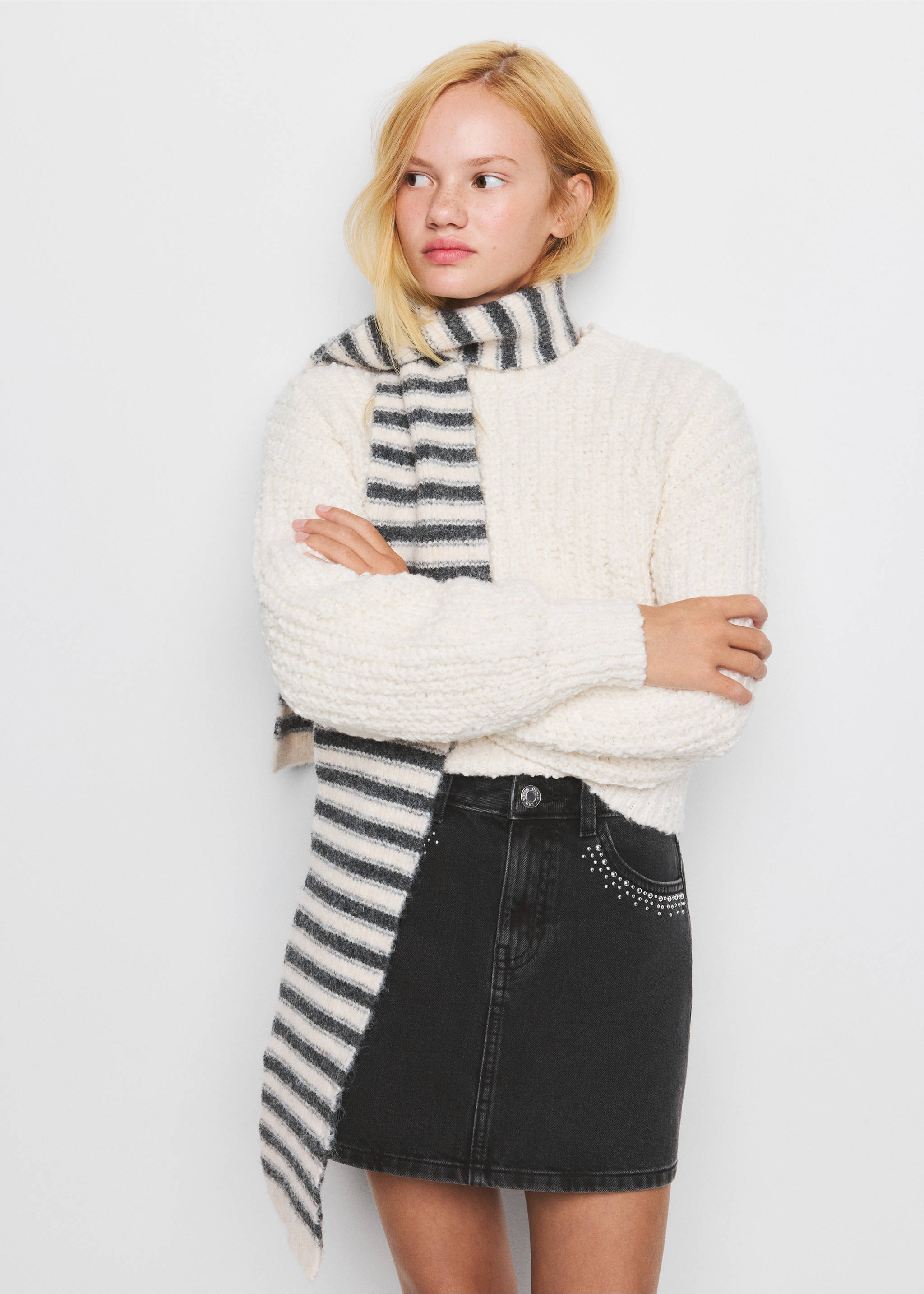 Strass denim skirt - Medium plane, Black denim. Ref: 37064410-00.