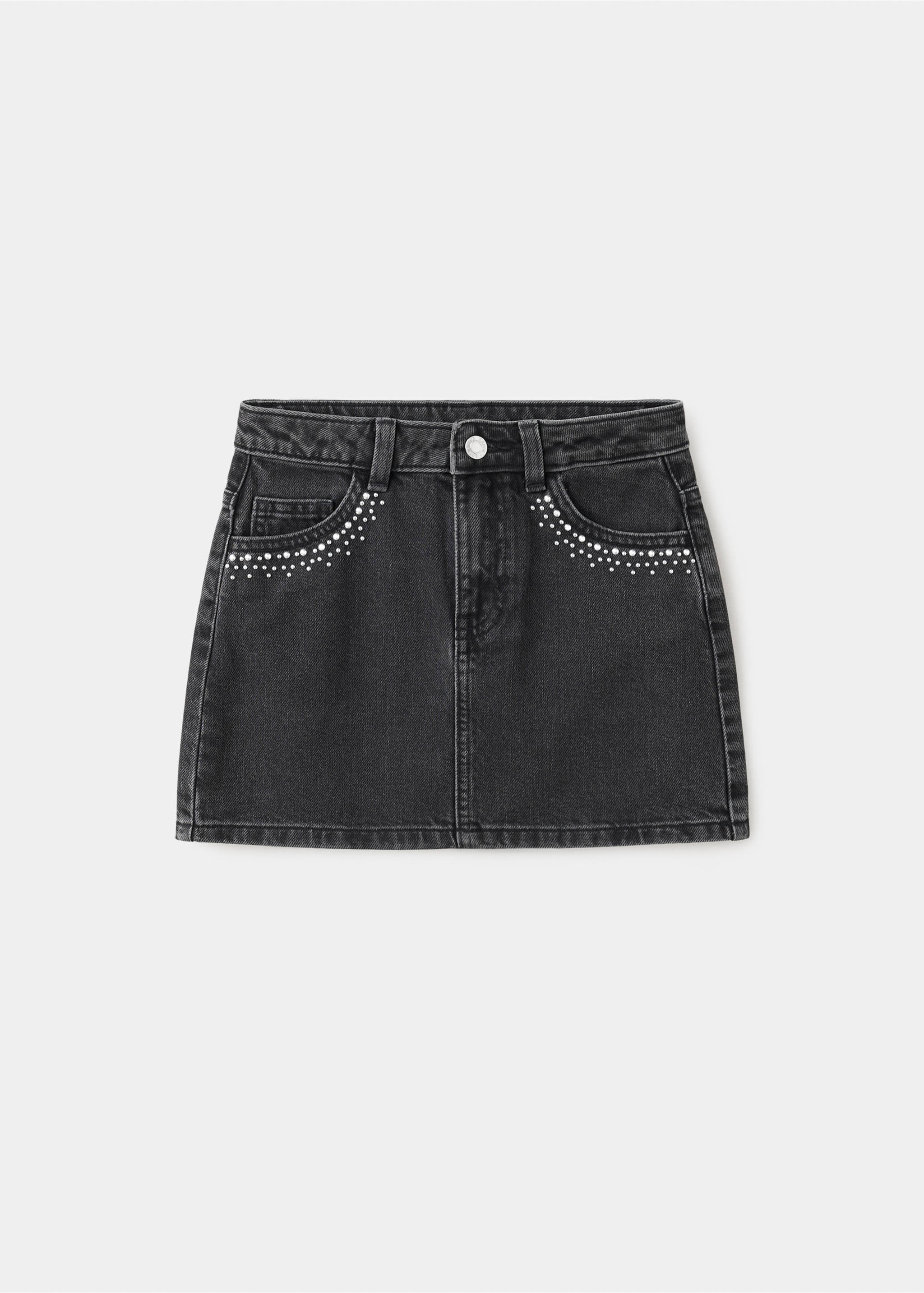 Strass denim skirt - Article without model, Black denim. Ref: 37064410-00.