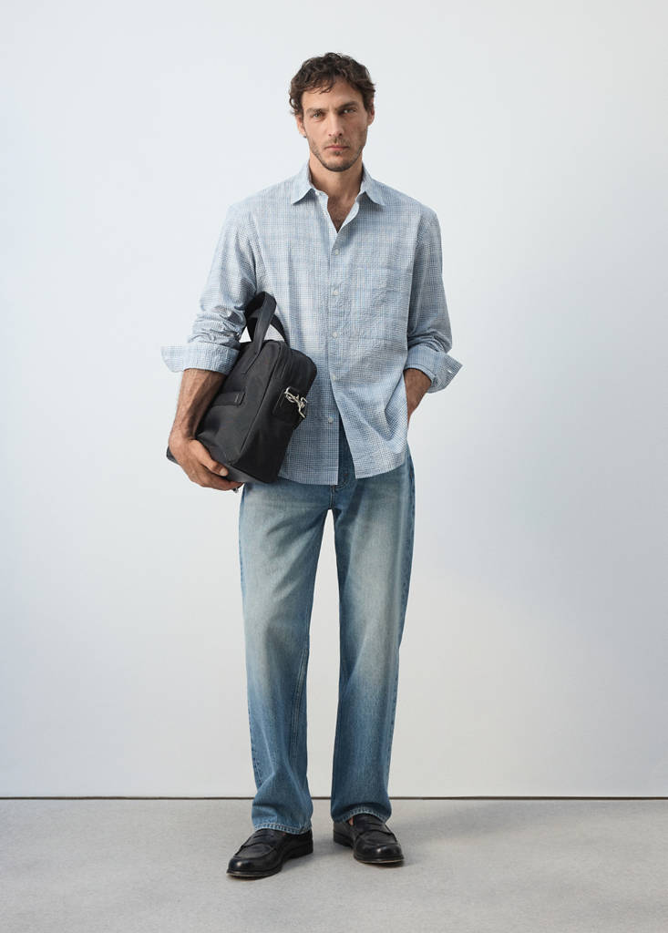 Seersucker check textured shirt — Blue