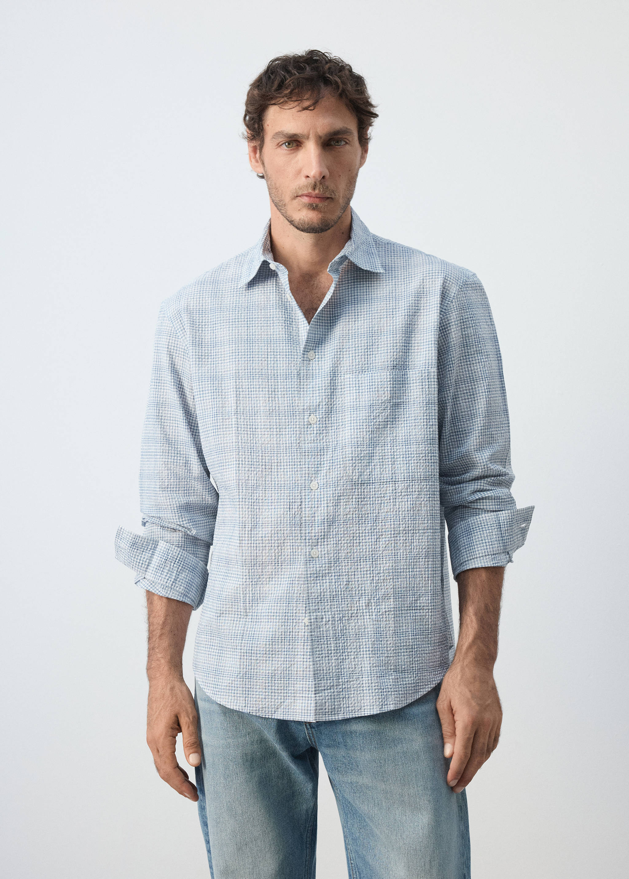 Chemise seersucker texturée à carreaux - Plan moyen