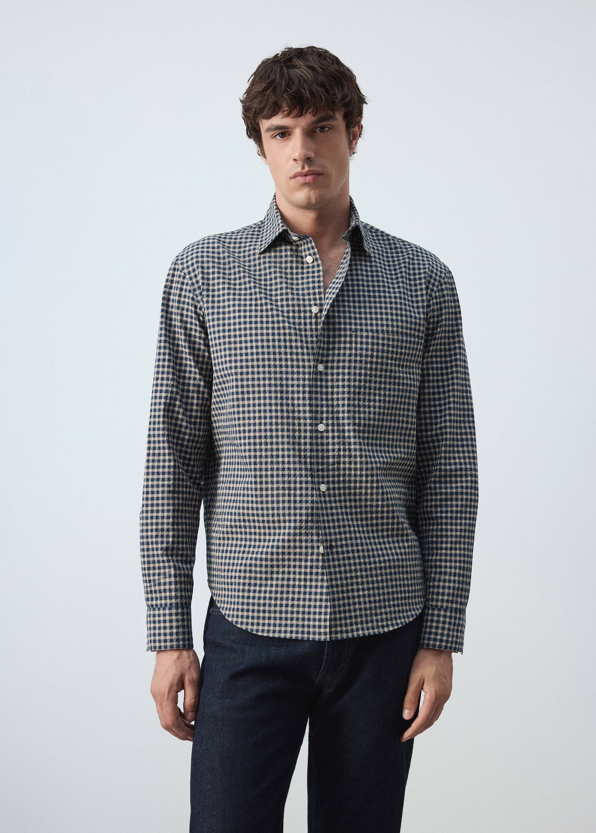 Chemise seersucker texturée à carreaux - Plan moyen