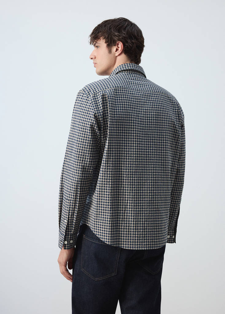 Seersucker check textured shirt — Dark Navy