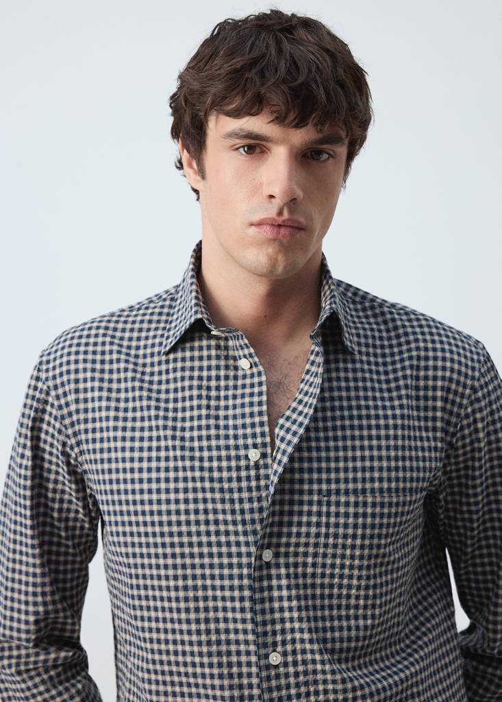 Seersucker check textured shirt — Dark Navy