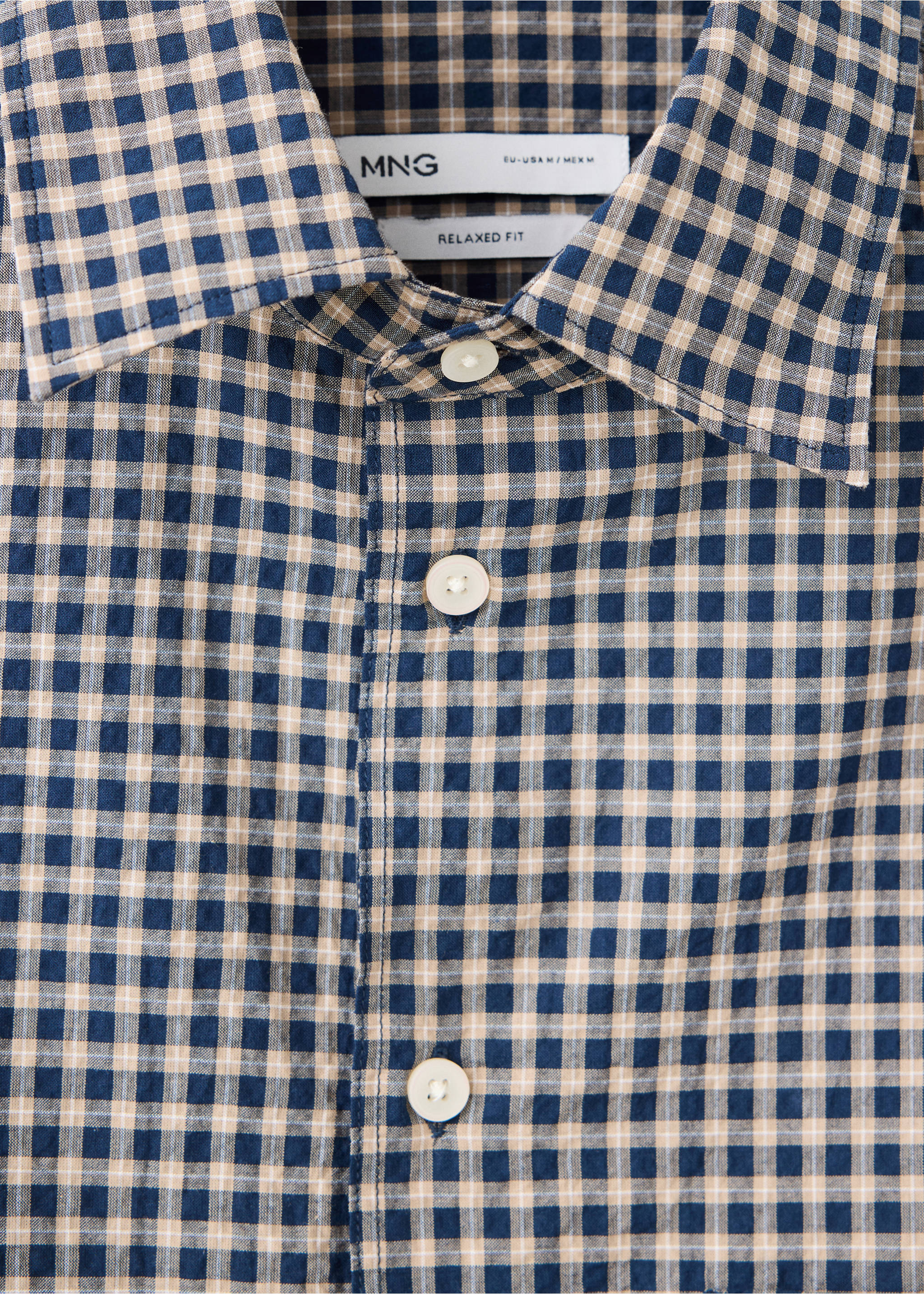 Chemise seersucker texturée à carreaux - Détail de l'article 8, Bleu marine foncé. Ref: 37064417-00.