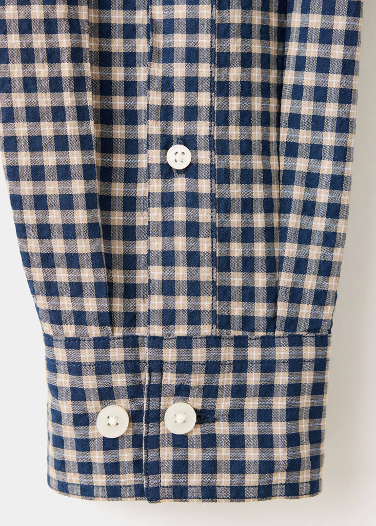 Seersucker check textured shirt — Dark Navy