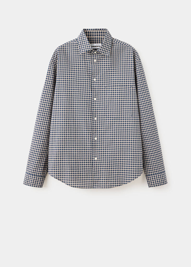 Seersucker check textured shirt — Dark Navy