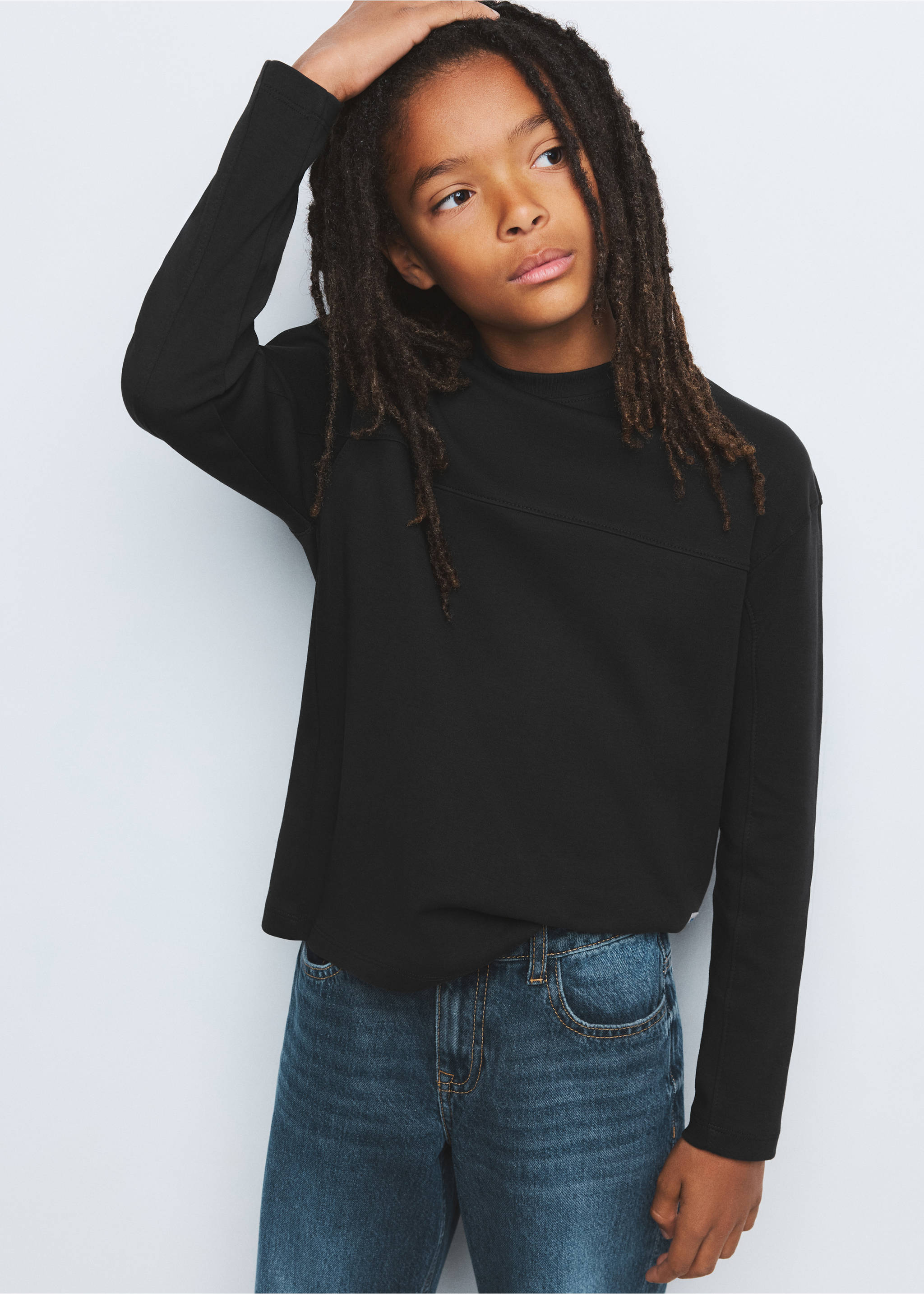 Cotton T-shirt with seams - General plane, Black. Ref: 37064419-00.