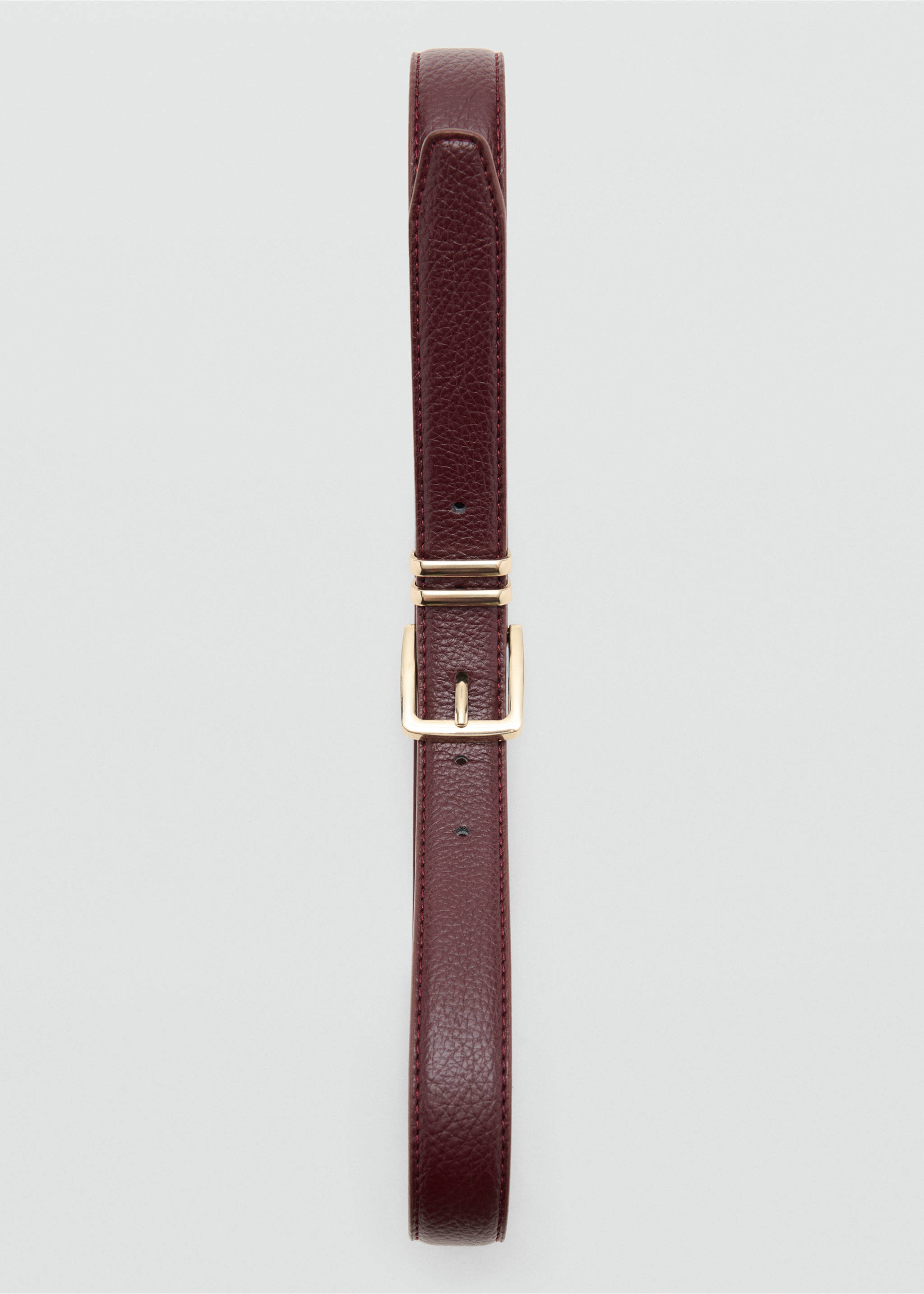 Square buckle belt - Details of the article 2, Burgundy. Ref: 37064420-00.