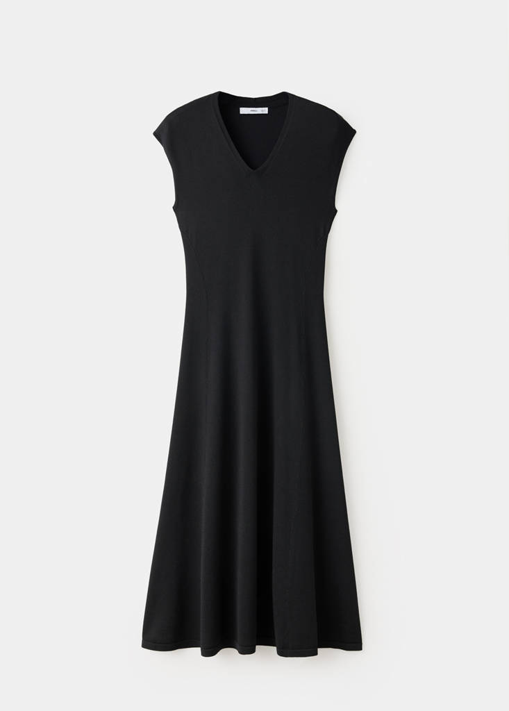V-neck knitted dress — Black