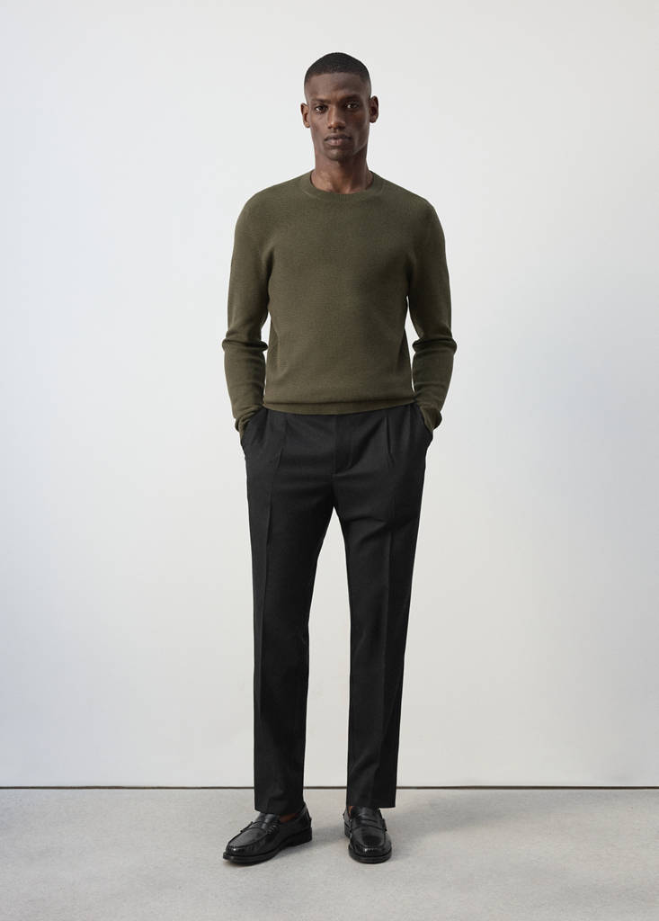 Fine-knit jersey in a cotton blend with textured structure — Olive Green