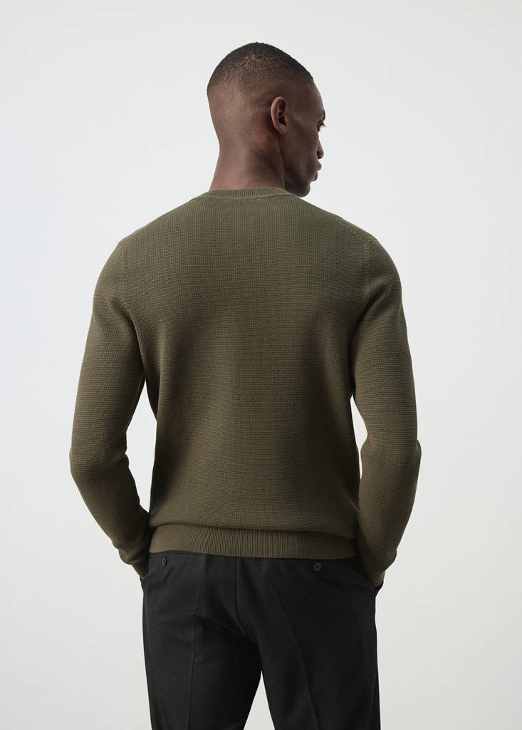 Fine-knit jersey in a cotton blend with textured structure — Olive Green