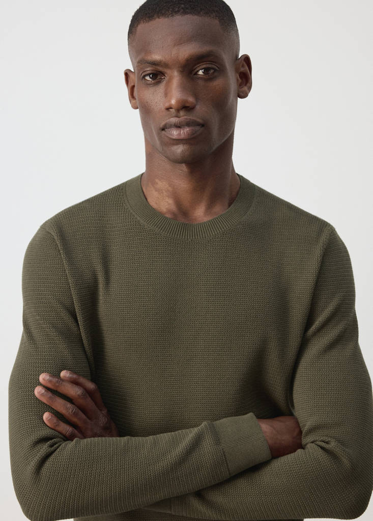 Fine-knit jersey in a cotton blend with textured structure — Olive Green