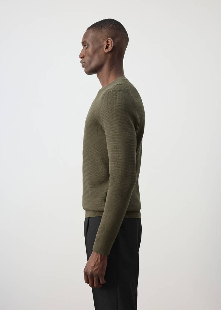 Fine-knit jersey in a cotton blend with textured structure — Olive Green