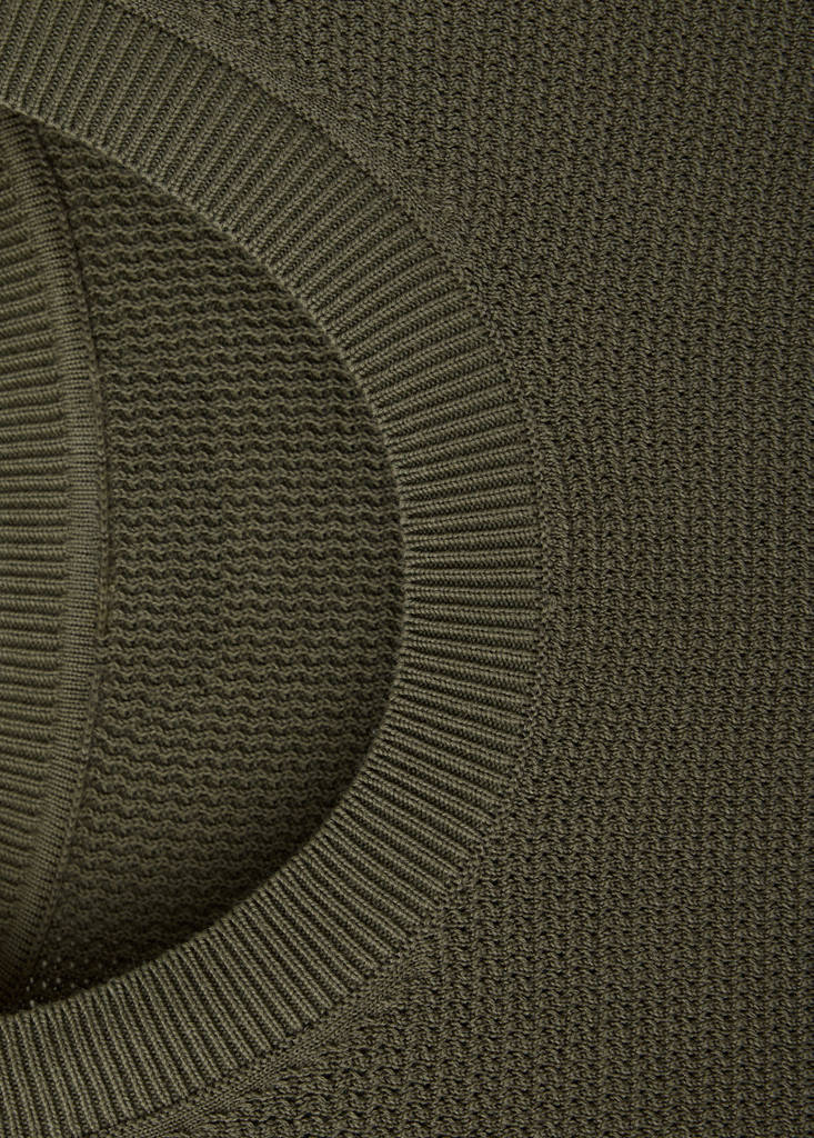 Fine-knit jersey in a cotton blend with textured structure — Olive Green