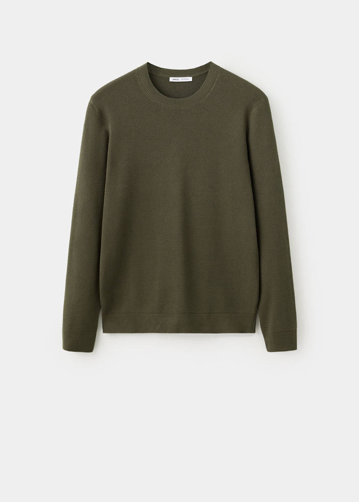 Fine-knit jersey in a cotton blend with textured structure — Olive Green