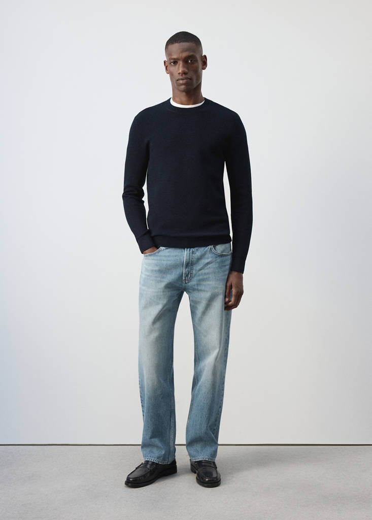 Fine-knit jersey in a cotton blend with textured structure — Navy