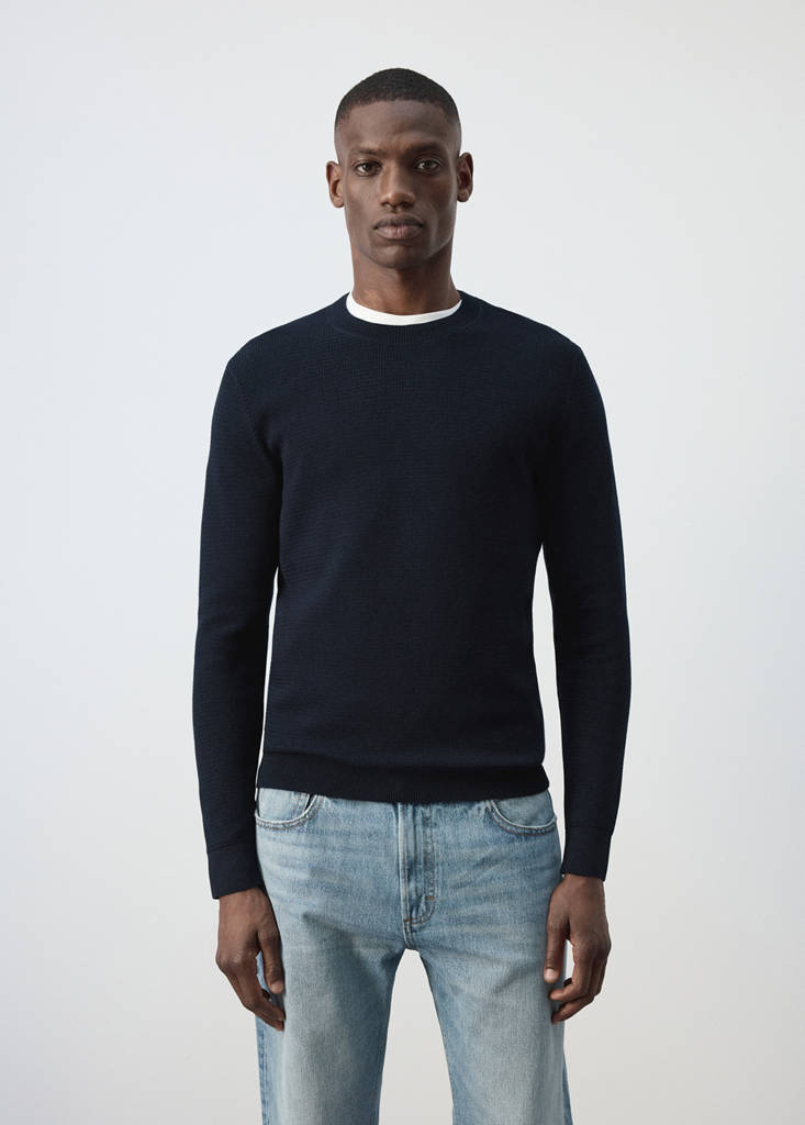 Fine-knit jersey in a cotton blend with textured structure — Navy