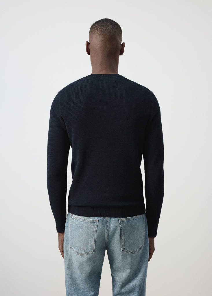 Fine-knit jersey in a cotton blend with textured structure — Navy