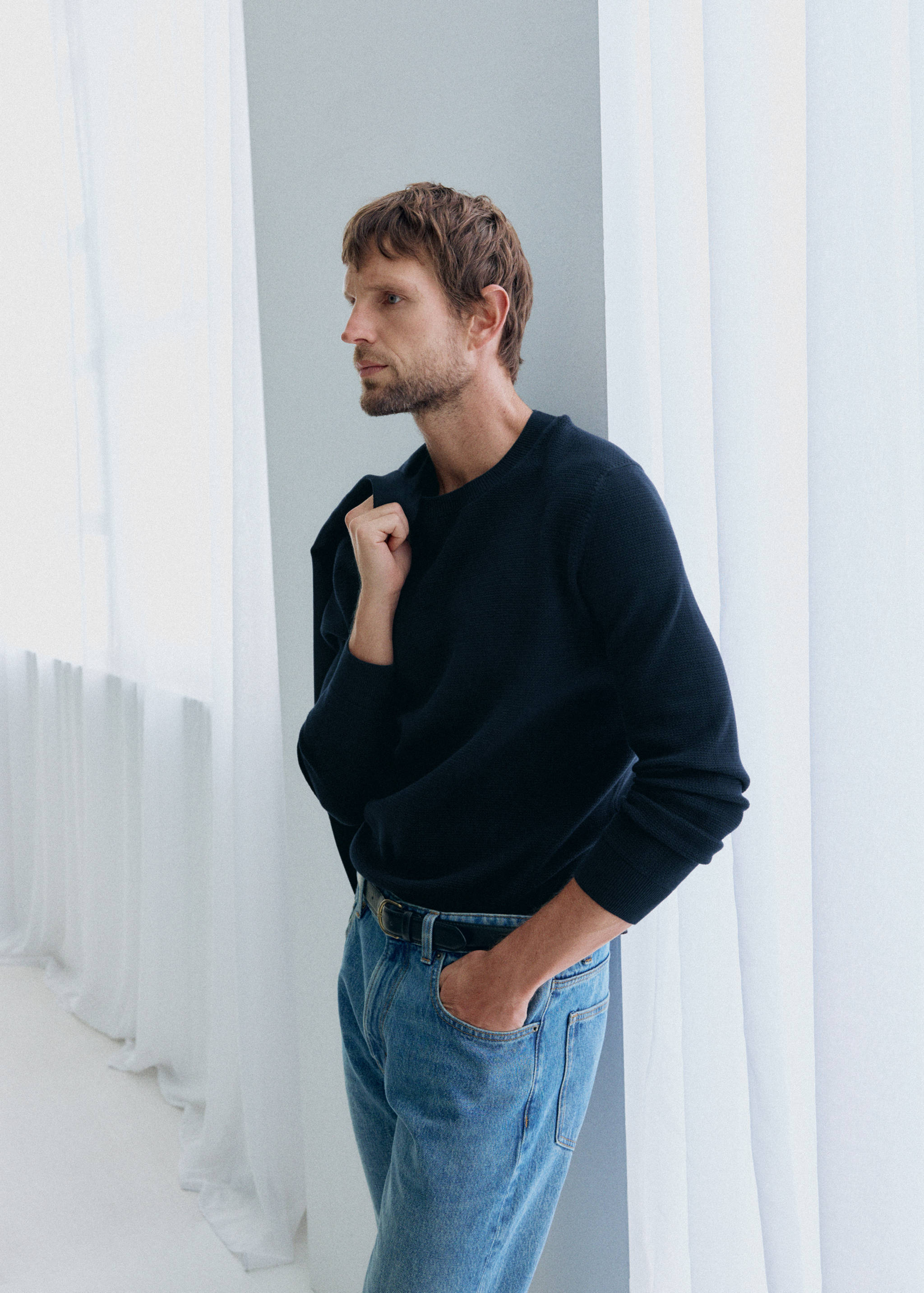 Fine-knit jersey in a cotton blend with textured structure - General plane