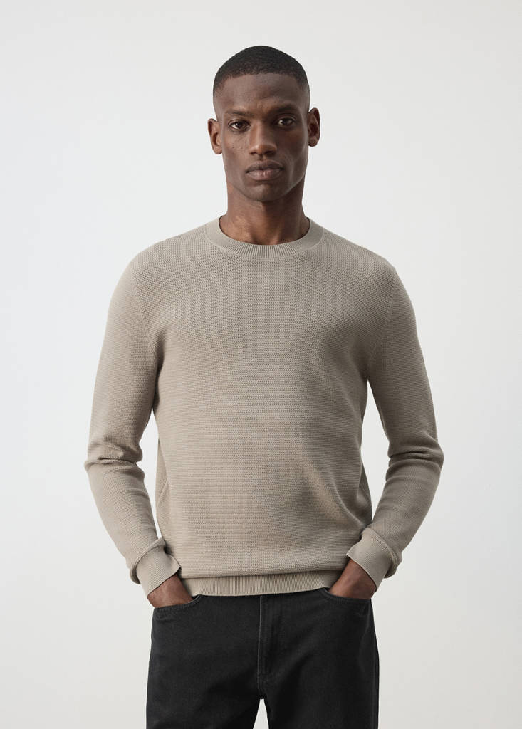 Fine-knit jersey in a cotton blend with textured structure — Mink Grey