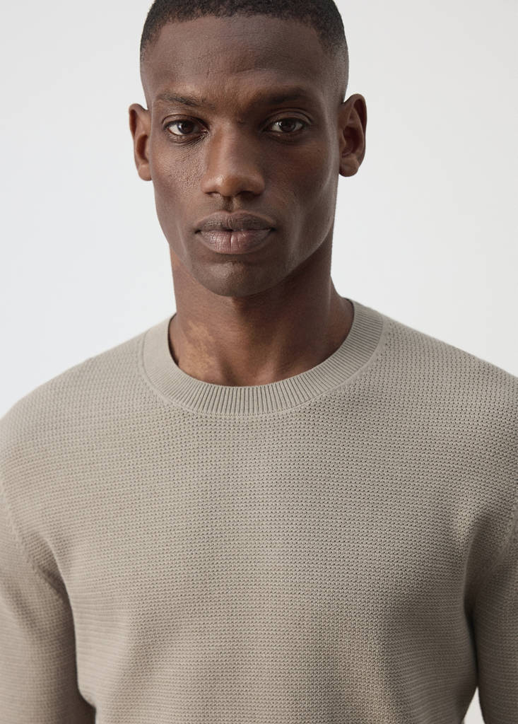 Fine-knit jersey in a cotton blend with textured structure — Mink Grey