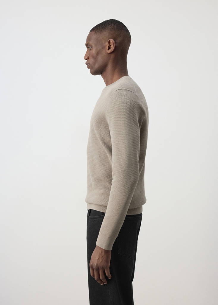 Fine-knit jersey in a cotton blend with textured structure — Mink Grey