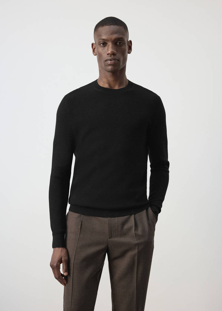 Fine-knit jersey in a cotton blend with textured structure — Black
