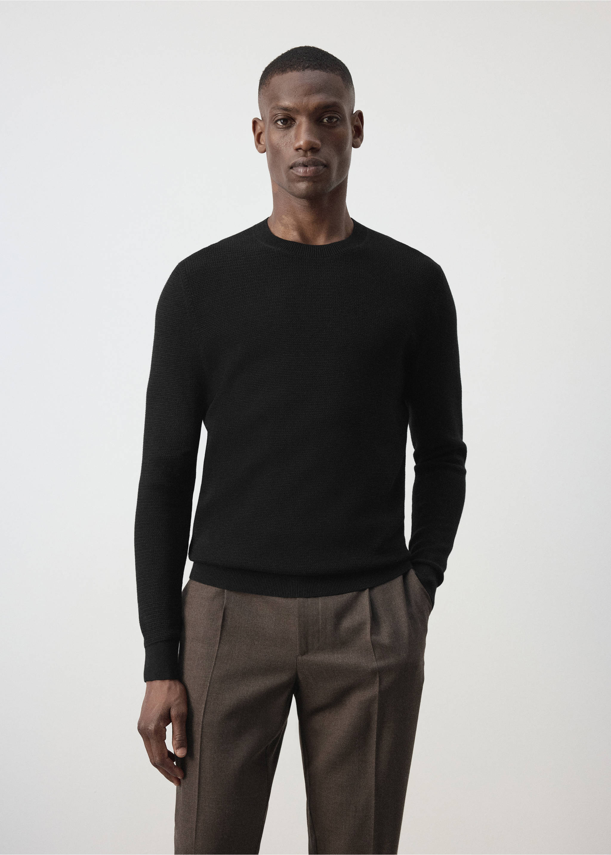 Fine knit cotton blend polo - Medium plane, Black. Ref: 37064423-00.