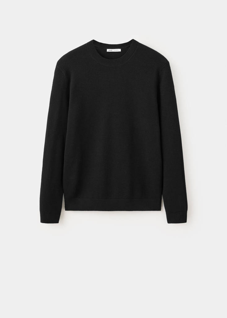 Fine-knit jersey in a cotton blend with textured structure — Black