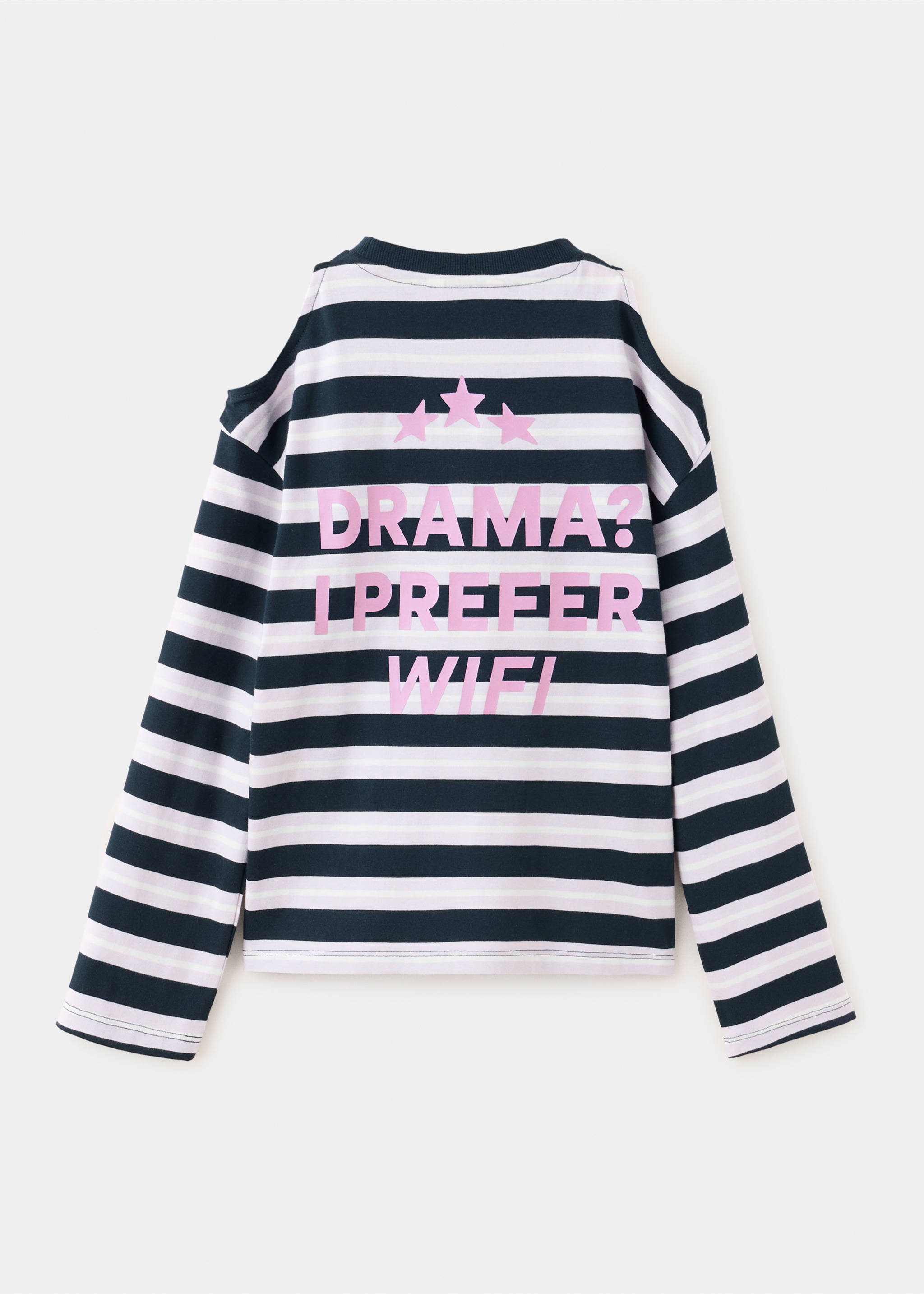 Cotton striped T-shirt with slogan print - Reverse of the article, Navy. Ref: 37064425-00.