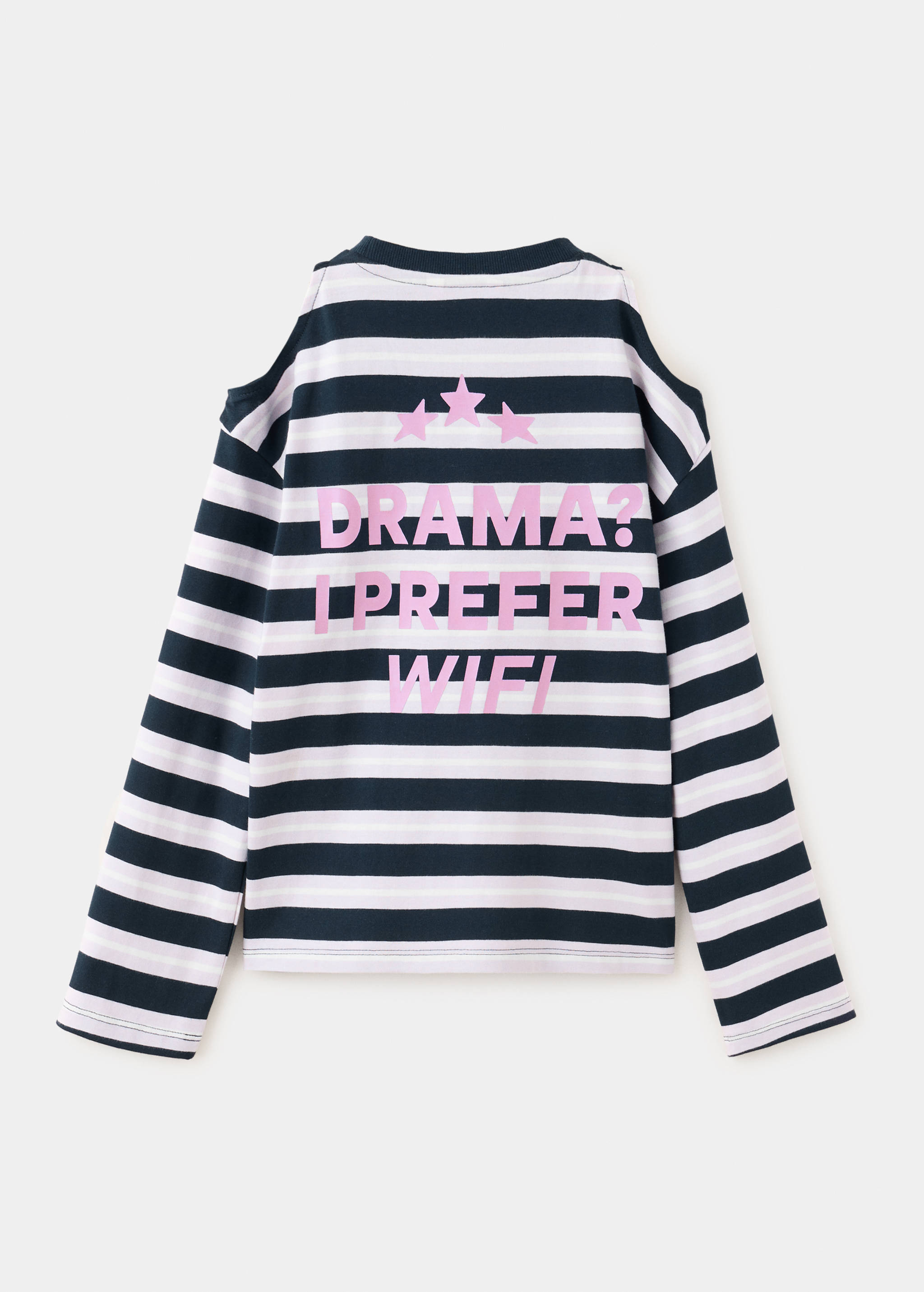 Cotton striped T-shirt with slogan print - Reverse of the article